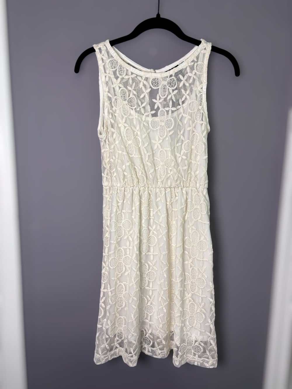 Fun & Flirt Cream Floral Lace Sleeveless Mini Dress Small